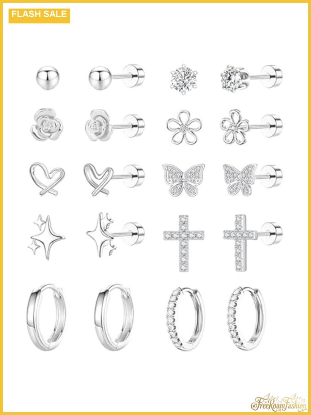 10 Pairs Hypoallergenic Surgical Steel Flat Back Stud Earrings Set for Women